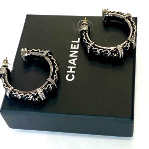 CHANEL CC CRYSTAL RUTHENIUM HOOP EARRINGS