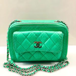 CHANEL DOUBLE ZIP SNAKESKIN EMBOSSED LEATHER SMALL CAMERA BAG