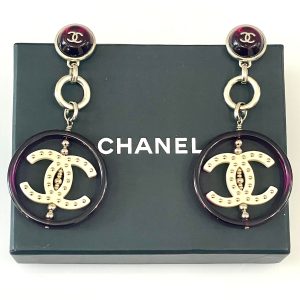 CHANEL CC ENAMEL DROP EARRINGS