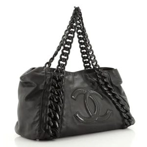 CHANEL GLAZED CALFSKIN LEATHER EAST WEST MODERN CHAIN TOTE