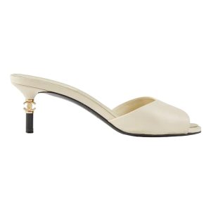 CHANEL INTERLOCKING CC HEEL LOGO LEATHER MULES