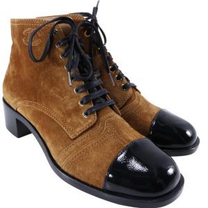 CHANEL INTERLOCKING CC LOGO LACE UP BOOTS