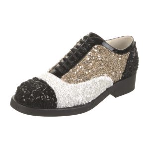 CHANEL INTERLOCKING CC LOGO SEQUIN EMBELLISHED OXFORDS