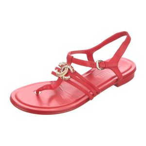 CHANEL INTERLOCKING CC LOGO T-STRAP SANDALS
