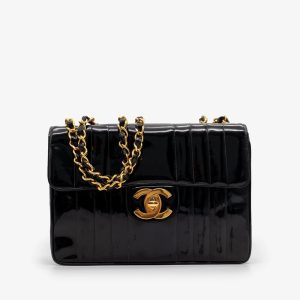 CHANEL JUMBO MADEMOISELLE VERTICAL QUILT VINTAGE PATENT LEATHER BAG