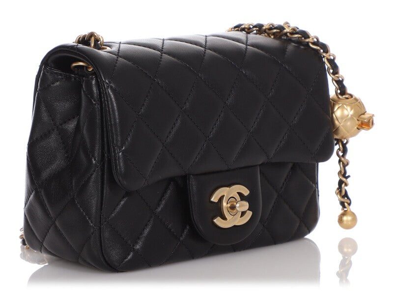 CHANEL LAMBSKIN LEATHER MINI PEARL CRUSH SQUARE FLAP BAG - Image 2