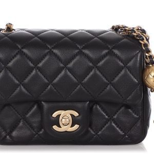 CHANEL LAMBSKIN LEATHER MINI PEARL CRUSH SQUARE FLAP BAG