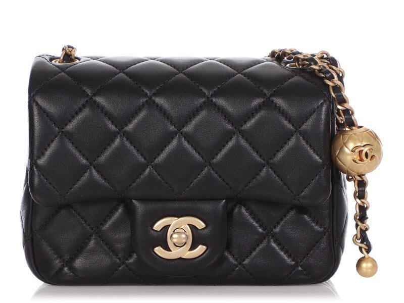 CHANEL LAMBSKIN LEATHER MINI PEARL CRUSH SQUARE FLAP BAG