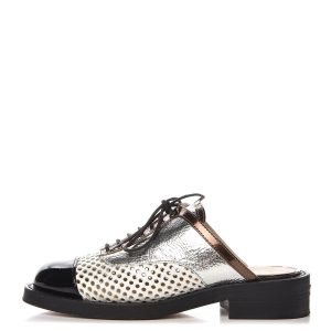 CHANEL PERFORATED LAMBSKIN LEATHER LACE-UP MULES