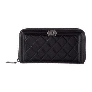 CHANEL QUILTED LAMBSKIN BOY ZIP AROUND WALLET