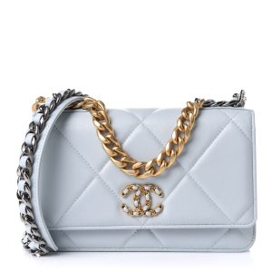 CHANEL QUILTED LAMBSKIN CHANEL 19 WALLET ON A CHAIN