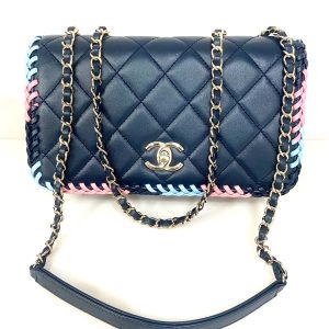 CHANEL QUILTED LAMBSKIN BRAIDED TRIM FLAP BAG