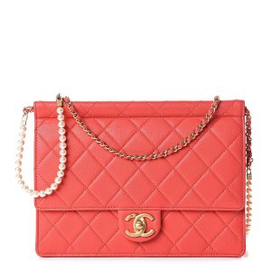 CHANEL QUILTED LAMBSKIN PEARL CHAIN MEDIUM FLAP BAG