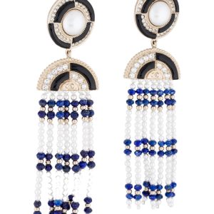 CHANEL LAPIS LAZULI FAUX PEARL & STRASS CC CHANDELIER EARRINGS