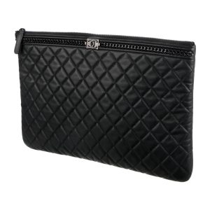 CHANEL LARGE QUILTED LAMBSKIN JACKET BOY O CLUTCH BAG