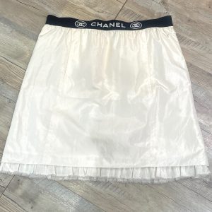 CHANEL LOGO WAIST SILK SKIRT