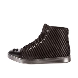 CHANEL CC METALLIC MESH LAMBSKIN HIGH-TOP SNEAKERS