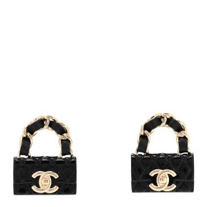 CHANEL METALLIC RESIN QUILTED CC TURNLOCK CHAIN FLAP EARRINGS
