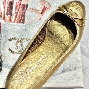 CHANEL CC METALLIC CAMBON LEATHER BALLET FLATS