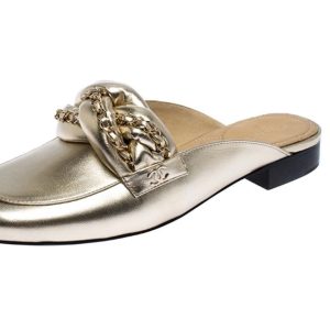 CHANEL METALLIC LAMBSKIN BRAIDED CHAIN MULES
