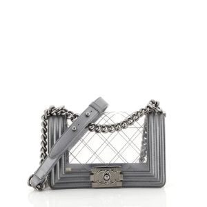 CHANEL METALLIC LAMBSKIN PVC QUILTED SMALL BOY BAG