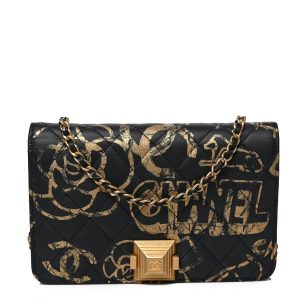 CHANEL QUILTED CALFSKIN GRAFFITI PYRAMID WALLET ON A CHAIN