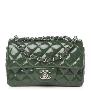 CHANEL PATENT CALFSKIN QUILTED MINI FLAP BAG IN EMERALD GREEN
