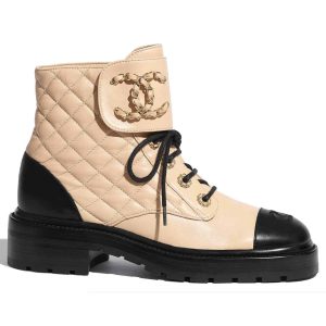 CHANEL QUILTED LAMBSKIN CC CHAIN COMBAT BOOTS