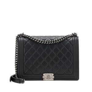 CHANEL QUILTED CALFSKIN LARGE BOY BAG RUTHENIUM HARDWARE