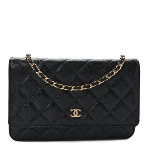 CHANEL CC CAVIAR QUILTED WALLET ON A CHAIN