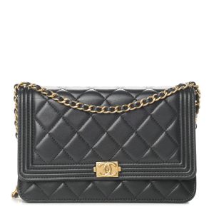 CHANEL QUILTED LAMBSKIN BOY WALLET ON CHAIN
