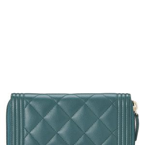 CHANEL QUILTED LAMBSKIN BOY WALLET IN GREEN