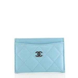 CHANEL QUILTED LAMBSKIN CARD HOLDER NEON BLUE