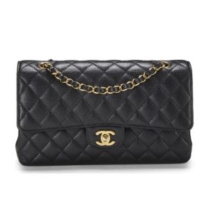 CHANEL QUILTED CAVIAR LEATHER  CLASSIC DOUBLE FLAP MEDIUM BAG