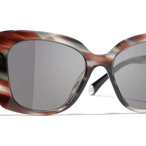 CHANEL 5504 CRYSTAL BROWN GRAY MIX POLARIZED RECTANGLE SUNGLASSES