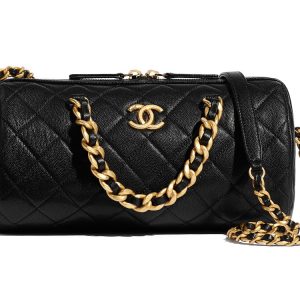 CHANEL CC SHINY QUILTED LAMBSKIN MINI BOWLING BAG