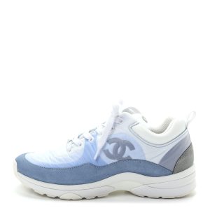 CHANEL CC SUEDE CALFSKIN NYLON SNEAKERS IN SKY BLUE