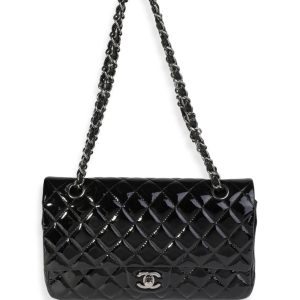 CHANEL CLASSIC QUILTED PATENT DOUBLE FLAP SHOULDER BAG