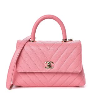 CHANEL CAVIAR CHEVRON QUILTED SMALL COCO HANDLE FLAP BAG