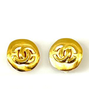 CHANEL 96P 24K GOLD PLATED CC CLIP ON EARRINGS