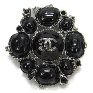CHANEL BLACK GLITTER GRIPOIX BYZANTINE BROOCH