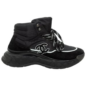 CHANEL MESH CALFSKIN SUEDE HIGH-TOP PLATFORM CC SNEAKERS