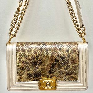 Chanel Boy Metallic Gold Python Flap Bag
