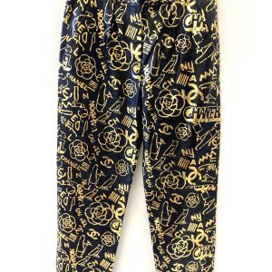 CHANEL CC ALLOVER LOGO LEATHER TROUSERS