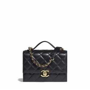 CHANEL CC LAMBSKIN QUILTED  GOLDEN PLATE MINI FLAP BAG