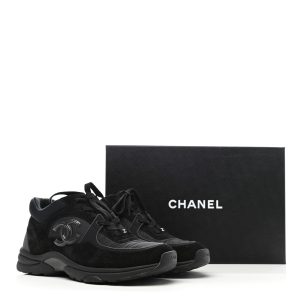 CHANEL Nylon Calfskin Suede CC TRIPLE BLACK TRAINER