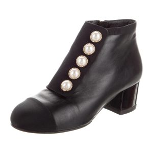 CHANEL CC INTERLOCK PEARL ANKLE BOOTS