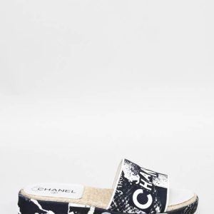 CHANEL COCO SIGNATURE PRINTED PLATFORM MULE SLIDES