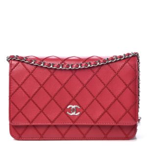 CHANEL CALFSKIN DIAMOND STITCH WALLET ON A CHAIN