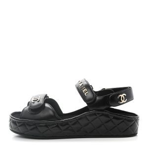 CHANEL Calfskin Logo Platform Sandals
